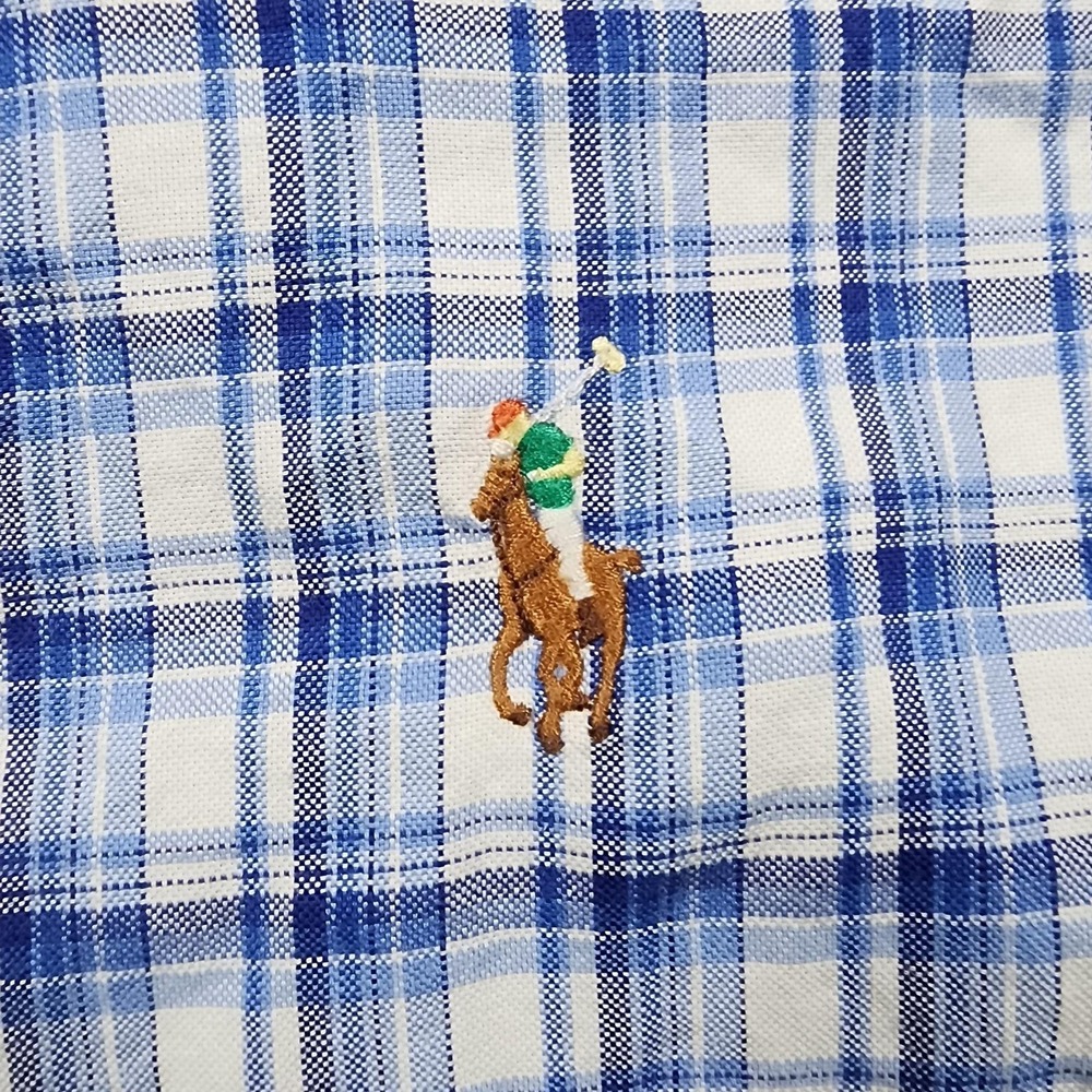 Ralph Lauren Shirt Mens Large Blue Plaid Long Sleeve Button Down Flesh Pony - Picture 2 of 10